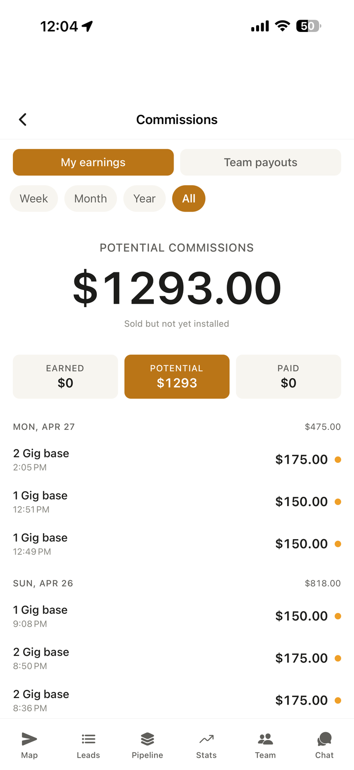 Live commission tracker in the Turf Lion iPhone app