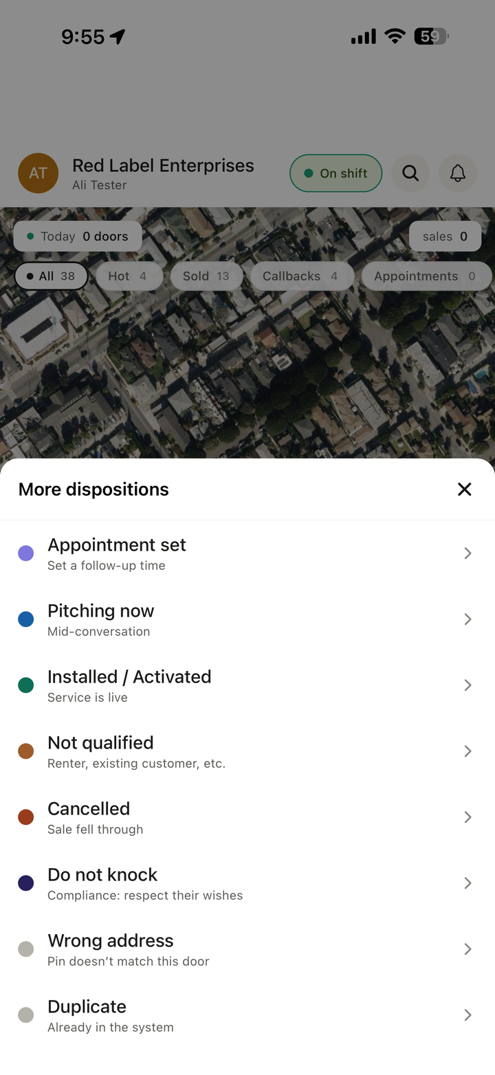One-tap dispositions in the Turf Lion iPhone app